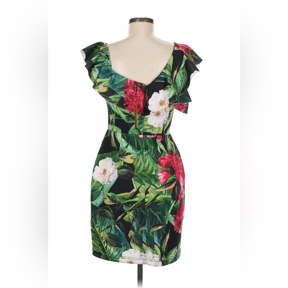 Alexia Admor Ruffle Floral Tropical Bodycon Dress Size 8 | Resort - Picture 4 of 7